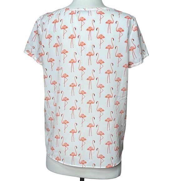 Dalia Flamingo Print Short Sleeve Blouse Size Medium - Picture 2 of 6